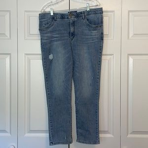 EUC Democracy “Ab”solution. Size 14. distressed cropped jeans.